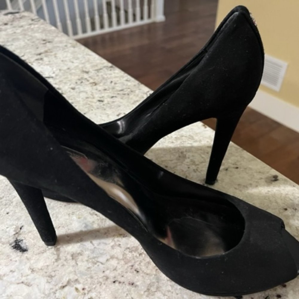 Coach Black Suede Open-Toe Pumps